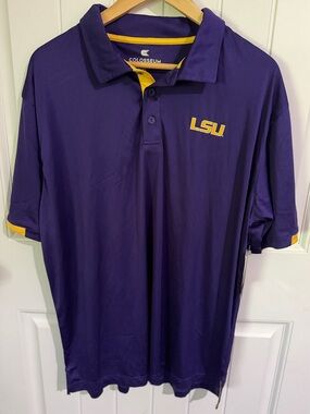 Colosseum LSU Purple Polo with Gold Accents